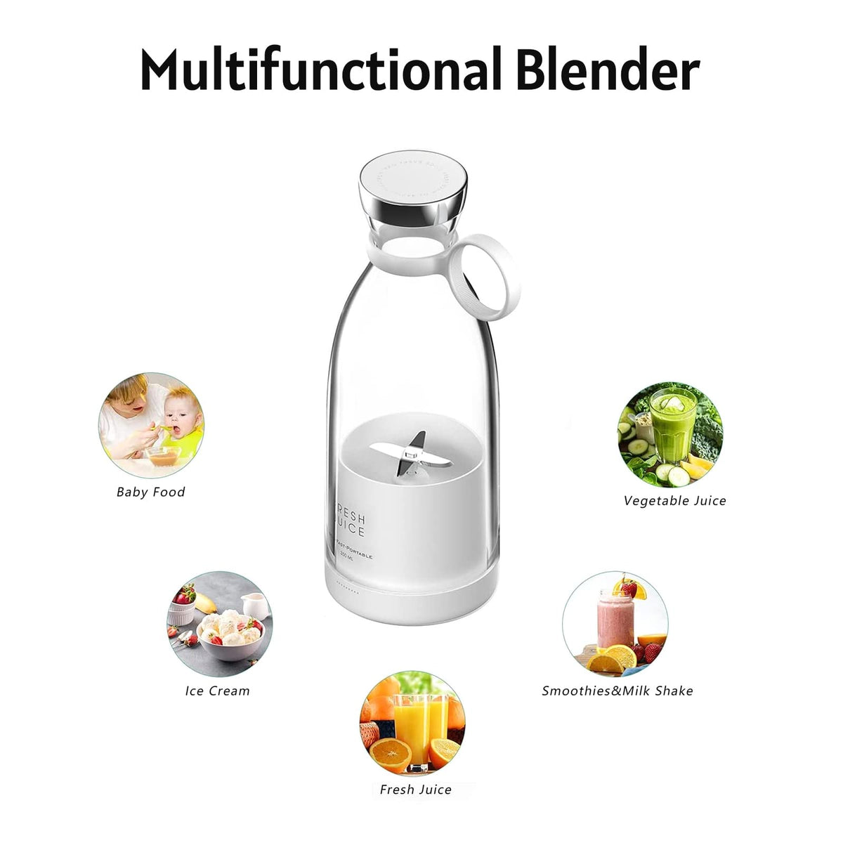Portable Mini Speed Juicer Blender 350ml | Rechargeable Juicer with 6 Blades in White/Pink Colors